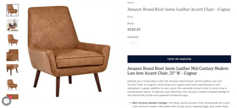 Amazon Brand Rivet Jamie Skórzany Fotel Akcentowy - Kolor Koniak Amazon Brand Rivet Jamie Skórzany Fotel Akcentowy - Kolor Koniak