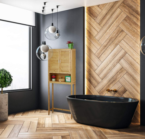 Relaxdays Szafka na pralkę lamelowa bambus, szafka łazienkowa z drzwiami skrzydłowymi, drewno, półka Relaxdays Szafka na pralkę lamelowa bambus, szafka łazienkowa z drzwiami skrzydłowymi, drewno, półka