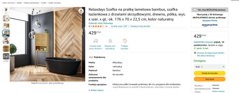 Relaxdays Szafka na pralkę lamelowa bambus, szafka łazienkowa z drzwiami skrzydłowymi, drewno, półka Relaxdays Szafka na pralkę lamelowa bambus, szafka łazienkowa z drzwiami skrzydłowymi, drewno, półka