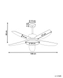 Beliani LOUVET Czarny Wentylator Sufitowy z Oświetleniem LED i Pilotem 108 cm