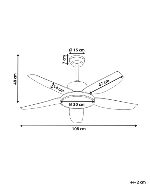 Beliani LOUVET Czarny Wentylator Sufitowy z Oświetleniem LED i Pilotem 108 cm