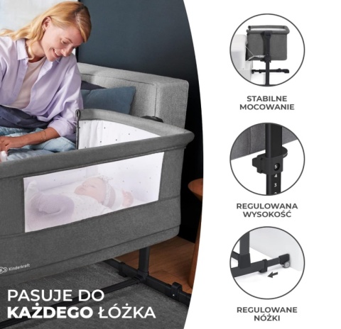 Łóżeczko Dostawne 3w1 Kinderkraft NESTE GROW – Jasnoszary