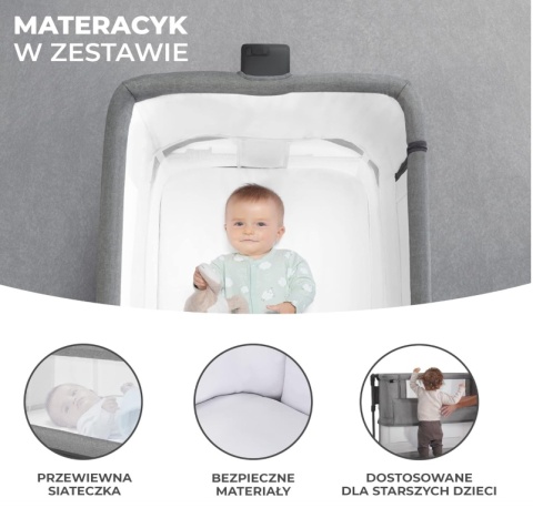 Łóżeczko Dostawne 3w1 Kinderkraft NESTE GROW – Jasnoszary