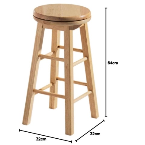 Drewniany Stołek Barowy Obrotowy Chef Vida – 64 cm – Dąb
