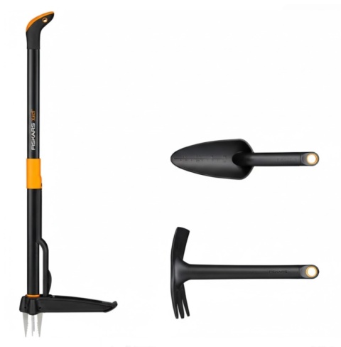 Zestaw narzędzi ogrodowych Fiskars – Wycinak Xact + Motyka + Łopatka