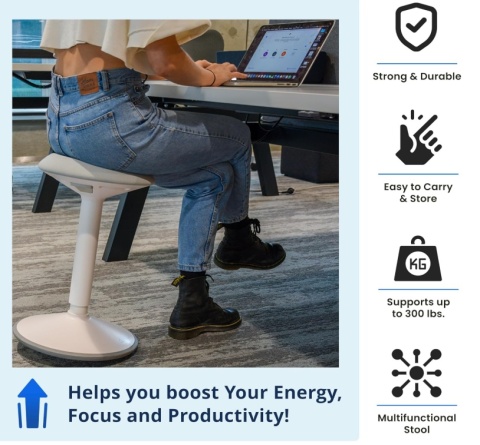 Wysoki Stołek Ergonomiczny Backerz – Aktywne Siedzenie – 55-80 cm – Czarny Mat