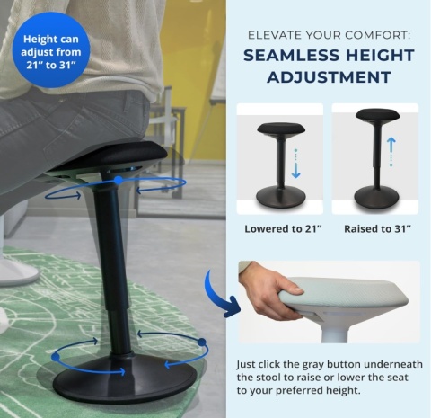 Wysoki Stołek Ergonomiczny Backerz – Aktywne Siedzenie – 55-80 cm – Czarny Mat