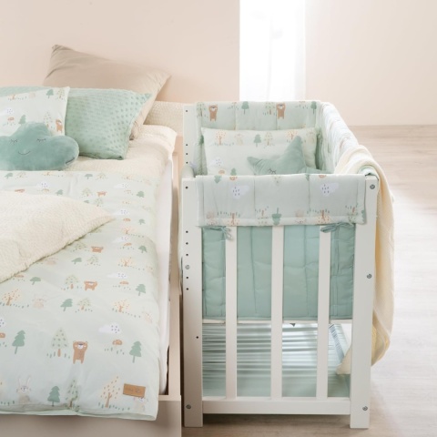 Roba Woodland Buddies Kołyska Dostawna 4w1 90x45 cm Biała z Materacem i Baldachimem