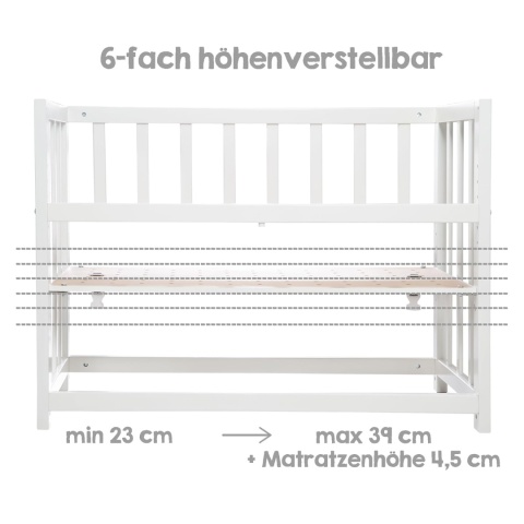 Roba Woodland Buddies Kołyska Dostawna 4w1 90x45 cm Biała z Materacem i Baldachimem