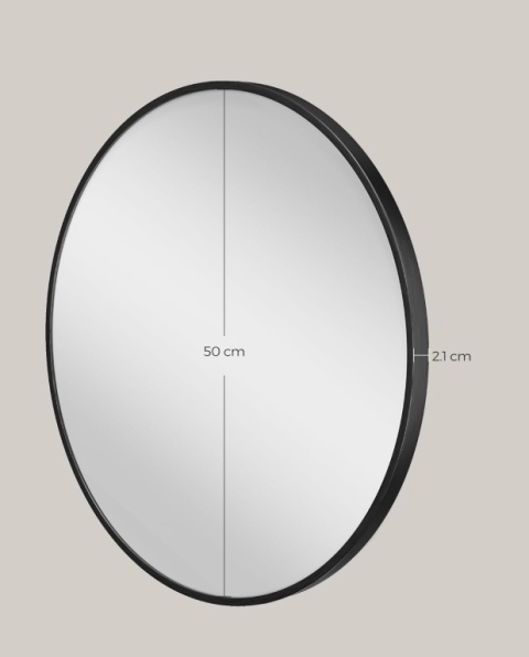 Okrągłe Lustro Ścienne SONGMICS – 50 cm – Czarna Rama Aluminiowa
