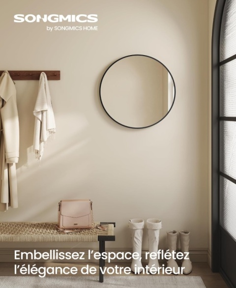 Okrągłe Lustro Ścienne SONGMICS – 50 cm – Czarna Rama Aluminiowa