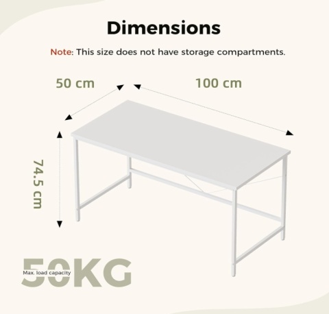 Minimalistyczne Biurko Komputerowe Mericonia – 100x50 cm – Białe z Półką