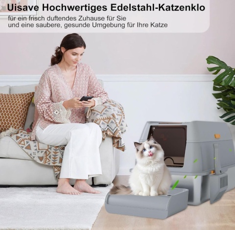 Luksusowa Kuweta XXL dla Kota – Stal Nierdzewna – Zamknięta z Filtrem Węglowym – 60L