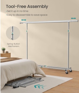 Wytrzymały Wieszak na Ubrania SONGMICS – Nośność 150 kg – Wysuwany 160-200 cm