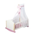 Drewniana Kołyska dla Lalek Scarlett z Baldachimem – Biało-Różowa – 61,5 cm