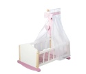 Drewniana Kołyska dla Lalek Scarlett z Baldachimem – Biało-Różowa – 61,5 cm