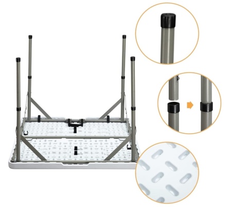 Kwadratowy Stół Składany HollyHOME 87x87 cm – Mobilny – HDPE & Żelazo