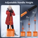 Ergonomiczna Łopata do Śniegu ABtool 178 cm (70") – Stal Nierdzewna | Regulowana | Dodatkowy Uchwyt | Pomarańczowa