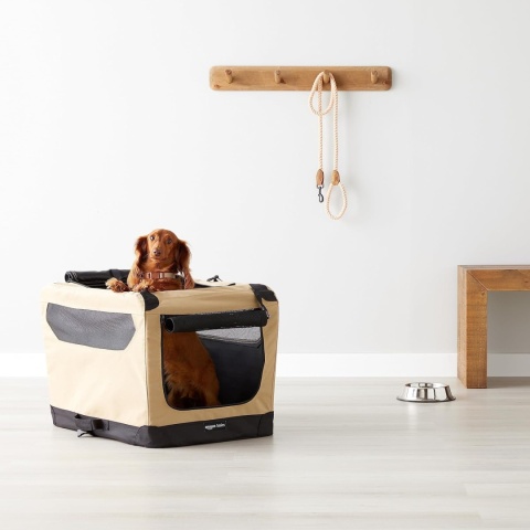 Klatka Tekstylna Amazon Basics – 66x46x46 cm | Składana | Miękki Kojec Transportowy | Brązowa | Rozmiar S