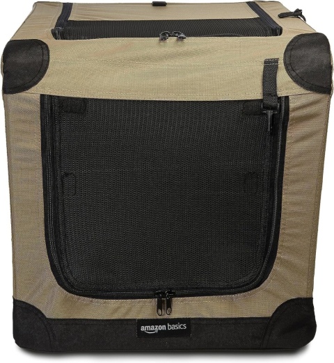 Klatka Tekstylna Amazon Basics – 66x46x46 cm | Składana | Miękki Kojec Transportowy | Brązowa | Rozmiar S