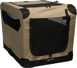 Klatka Tekstylna Amazon Basics – 66x46x46 cm | Składana | Miękki Kojec Transportowy | Brązowa | Rozmiar S