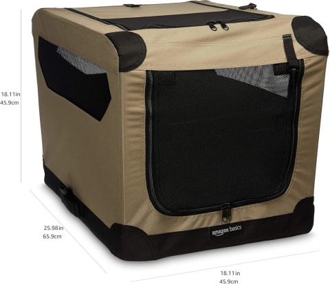 Klatka Tekstylna Amazon Basics – 66x46x46 cm | Składana | Miękki Kojec Transportowy | Brązowa | Rozmiar S