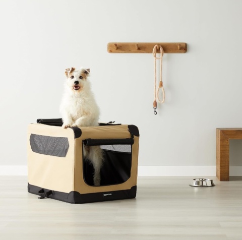 Klatka Tekstylna Amazon Basics M – 76x54x54 cm | Składana | Miękki Kojec Transportowy | Brązowa