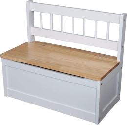 Ławka dla Dzieci ze Skrzynią Spetebo – 60x50x30 cm | Lite Drewno | Biała/Naturalna | Schowek 30L
