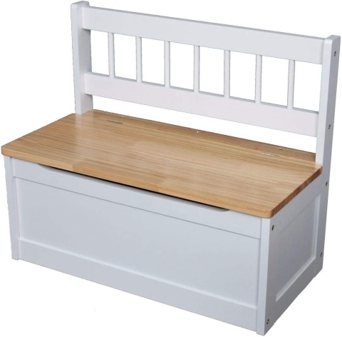Ławka dla Dzieci ze Skrzynią Spetebo – 60x50x30 cm | Lite Drewno | Biała/Naturalna | Schowek 30L