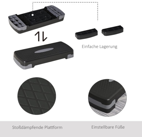 Step do Aerobiku i Fitnessu HOMCOM – Regulacja Wysokości | Antypoślizgowy | 68 cm