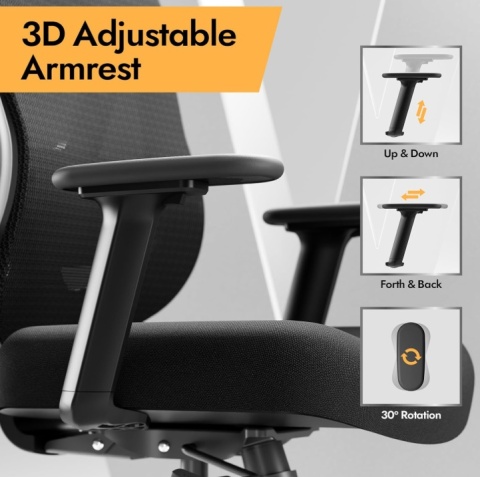 Ergonomiczne Krzesło Biurowe HOLLUDLE – Podparcie Lędźwiowe 3D | Podłokietniki 3D | Design V-Shape