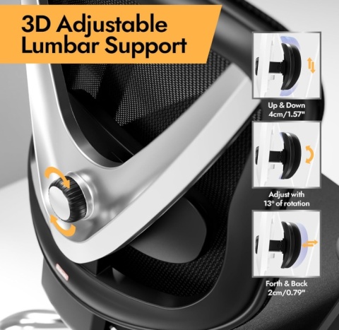 Ergonomiczne Krzesło Biurowe HOLLUDLE – Podparcie Lędźwiowe 3D | Podłokietniki 3D | Design V-Shape