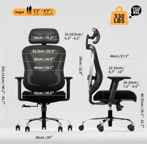 Ergonomiczne Krzesło Biurowe HOLLUDLE – Podparcie Lędźwiowe 3D | Podłokietniki 3D | Design V-Shape