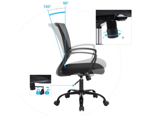Krzesło Biurowe SONGMICS OBN22BK – Ergonomiczne | Oddychająca Siatka | Czarny