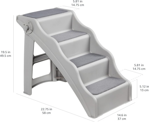 Składane Schodki dla Psa i Kota Amazon Basics – 50 cm | Szare | Antypoślizgowe | Do 50 kg