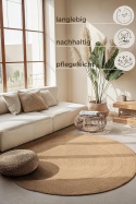 Okrągły Dywan Jutowy Hanse Home Rangpur – Ø 100 cm | Ręcznie Tkany | Styl Boho | Naturalny Złoty