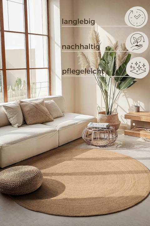 Okrągły Dywan Jutowy Hanse Home Rangpur – Ø 100 cm | Ręcznie Tkany | Styl Boho | Naturalny Złoty