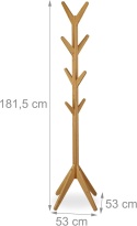 Wieszak Stojący Bambusowy Relaxdays Drzewo – 181 cm | 8 Haczyków | Naturalny Jasnobrązowy