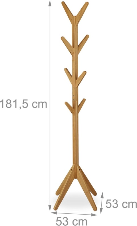 Wieszak Stojący Bambusowy Relaxdays Drzewo – 181 cm | 8 Haczyków | Naturalny Jasnobrązowy