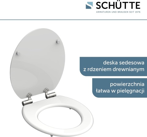 Deska Sedesowa Wolnoopadająca SCHÜTTE – Biała | Rdzeń Drewniany MDF | Udźwig 175 kg | Uniwersalna