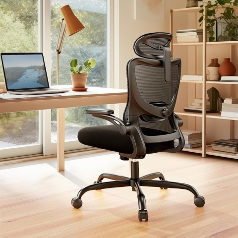 Ergonomiczne Krzesło Biurowe Marsail – Pełna Regulacja 3D | Podparcie Lędźwiowe | Siatka Mesh | Czarny Dąb