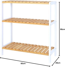 Regał Bambusowy dibea – 3 Półki | 60x26x66 cm | Łazienkowy | Na Buty | Naturalny/Biały