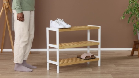 Regał Bambusowy dibea – 3 Półki | 60x26x66 cm | Łazienkowy | Na Buty | Naturalny/Biały