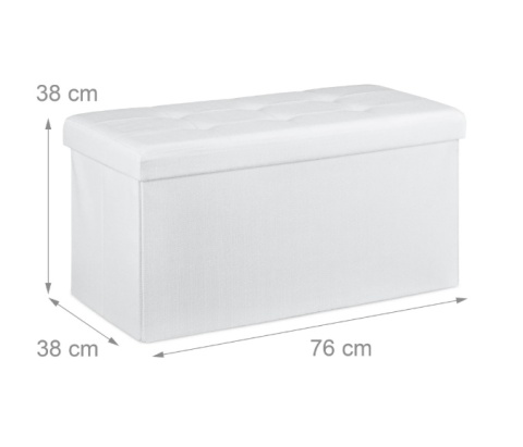 Pufa Składana ze Schowkiem Relaxdays – 76 cm | Biała | Ławka Tapicerowana | Udźwig 300 kg
