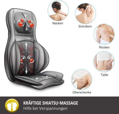 Mata Masująca COMFIER Shiatsu 2D/3D – Masaż Karku i Pleców | Kompresja Powietrzna | Podgrzewanie
