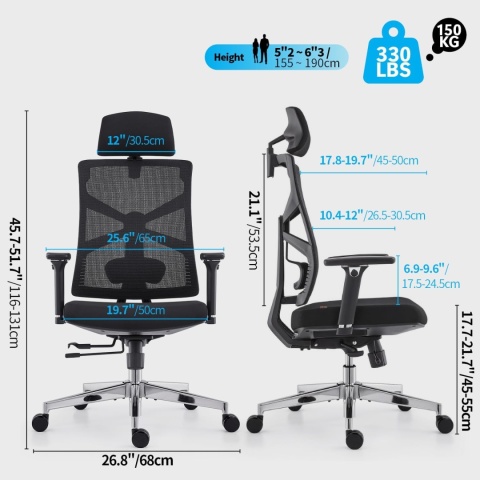 Ergonomiczne Krzesło Biurowe HOLLUDLE – Adaptacyjne Oparcie | Podłokietniki 4D | Regulacja Głębokości Siedziska | Siatka Mesh