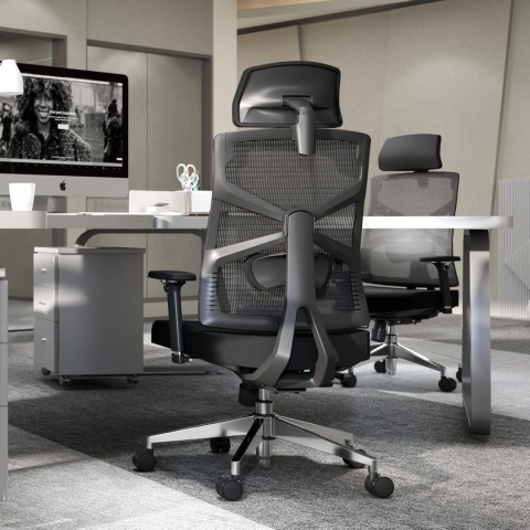 Ergonomiczne Krzesło Biurowe HOLLUDLE – Adaptacyjne Oparcie | Podłokietniki 4D | Regulacja Głębokości Siedziska | Siatka Mesh