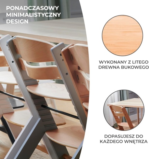 Krzesełko do Karmienia Kinderkraft ENOCK 3w1 – Drewno Bukowe | Naturalne | Do 35 kg | Regulowane