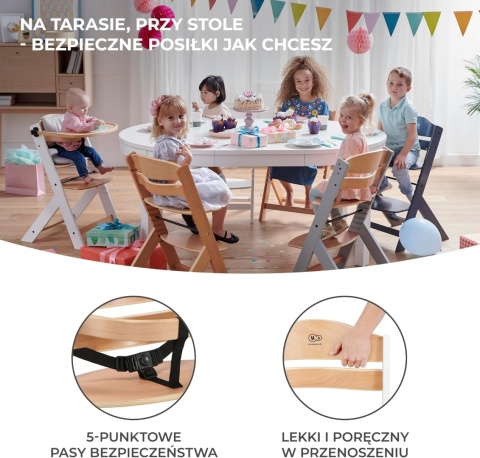 Krzesełko do Karmienia Kinderkraft ENOCK 3w1 – Drewno Bukowe | Naturalne | Do 35 kg | Regulowane