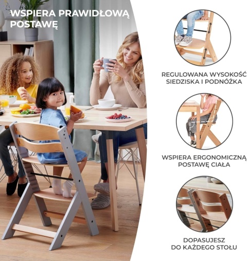 Krzesełko do Karmienia Kinderkraft ENOCK 3w1 – Drewno Bukowe | Naturalne | Do 35 kg | Regulowane